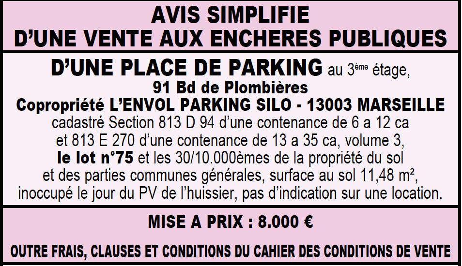Vente aux enchères 15/10/2025 Parking - Marseille