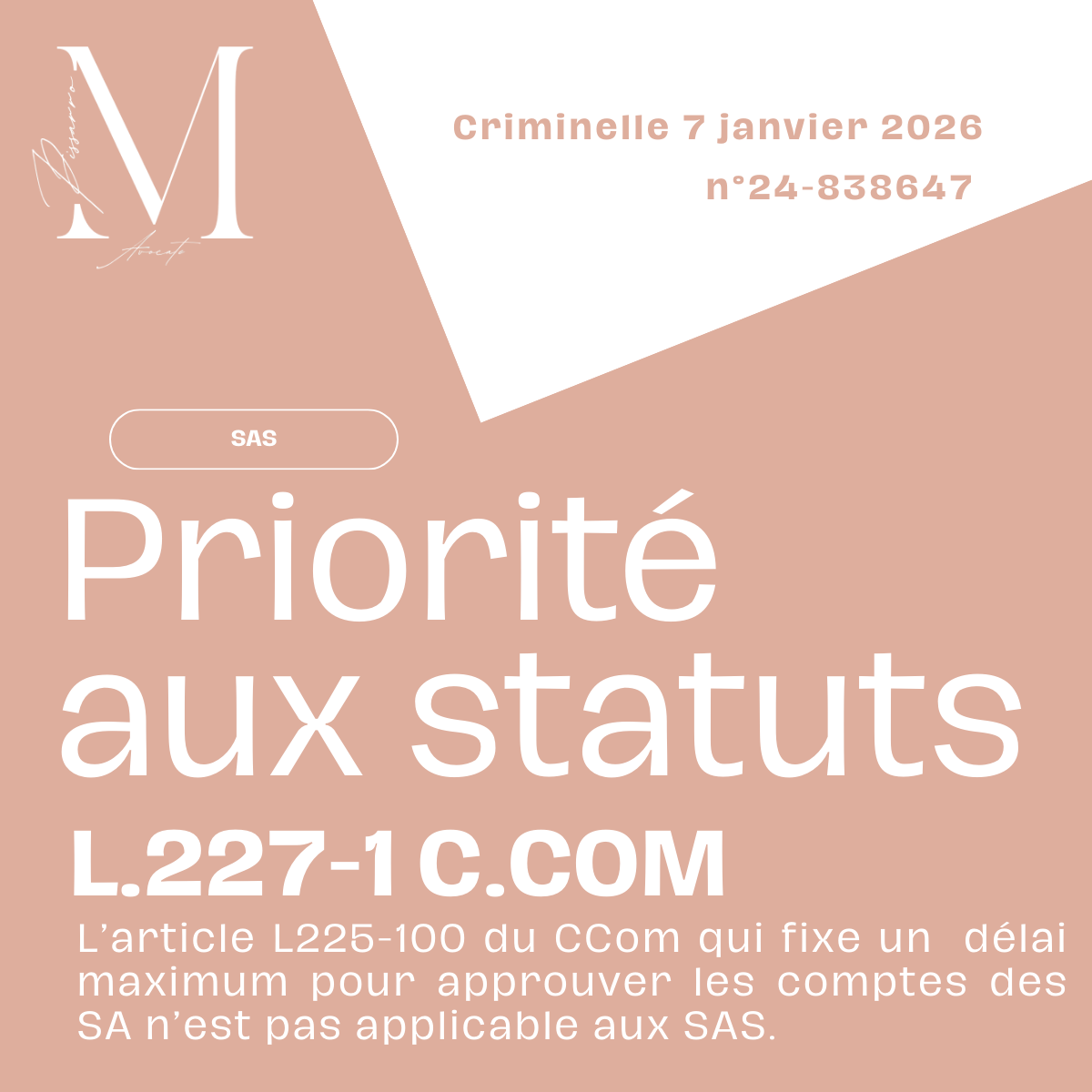 📌 Cass. crim., 7 janvier 2026, n° 24-83.864 – Dirigeants de SAS : attention aux faux réflexes