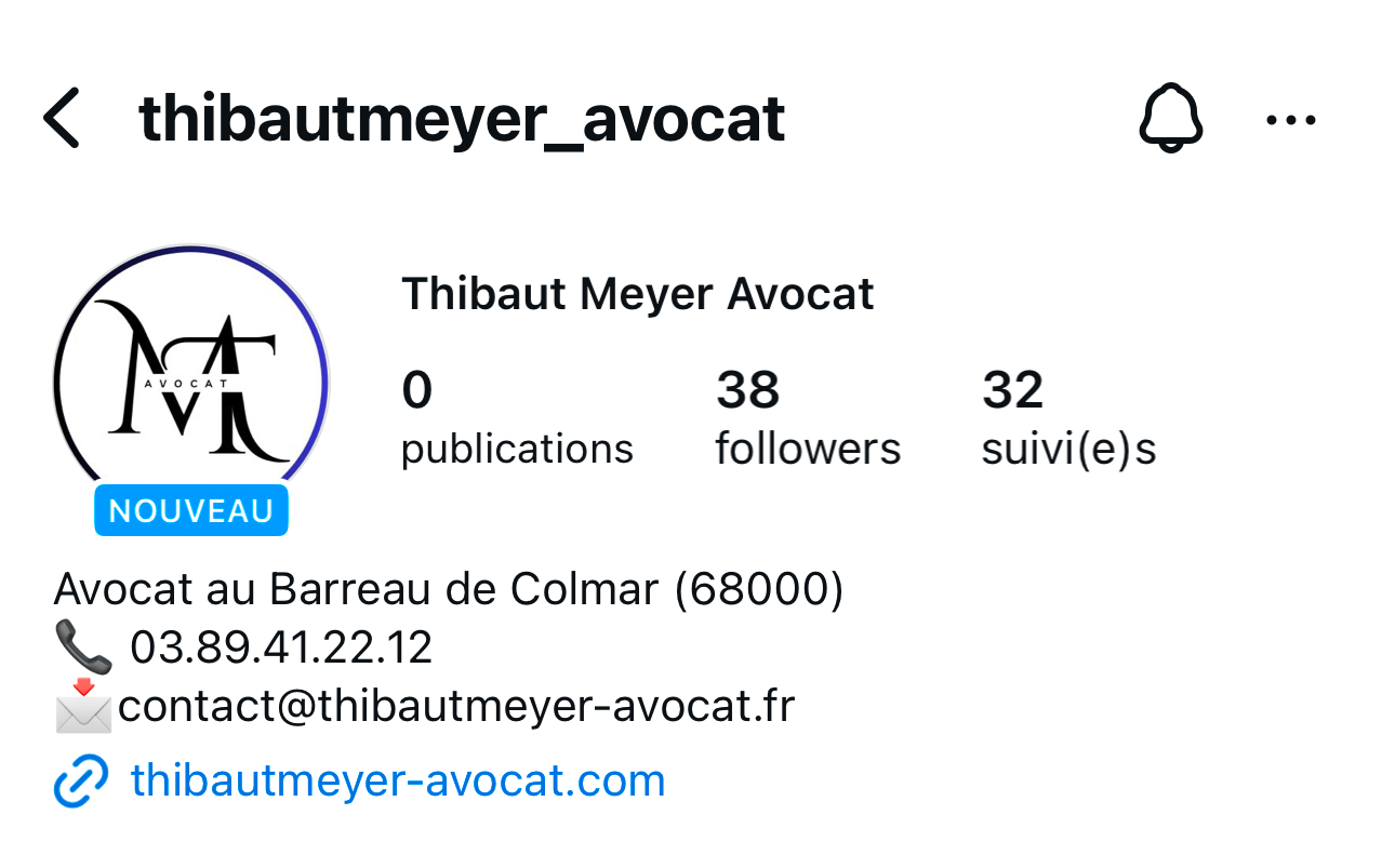 Création du compte Instagram de Me Thibaut MEYER